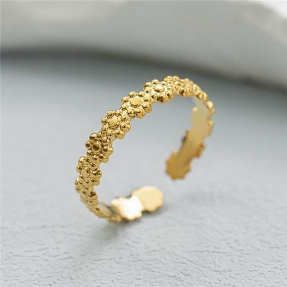 Gold Floral Open Ring Dainty Ring for Her Gold Cuff Adjustable Ring Gift - Picture 7 of 7